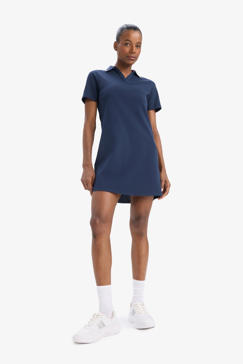 DeFacto Blue Woman DeFactoFit Standard Fit Polo Neck Pique Mini Sports Dress Casual - Image 4